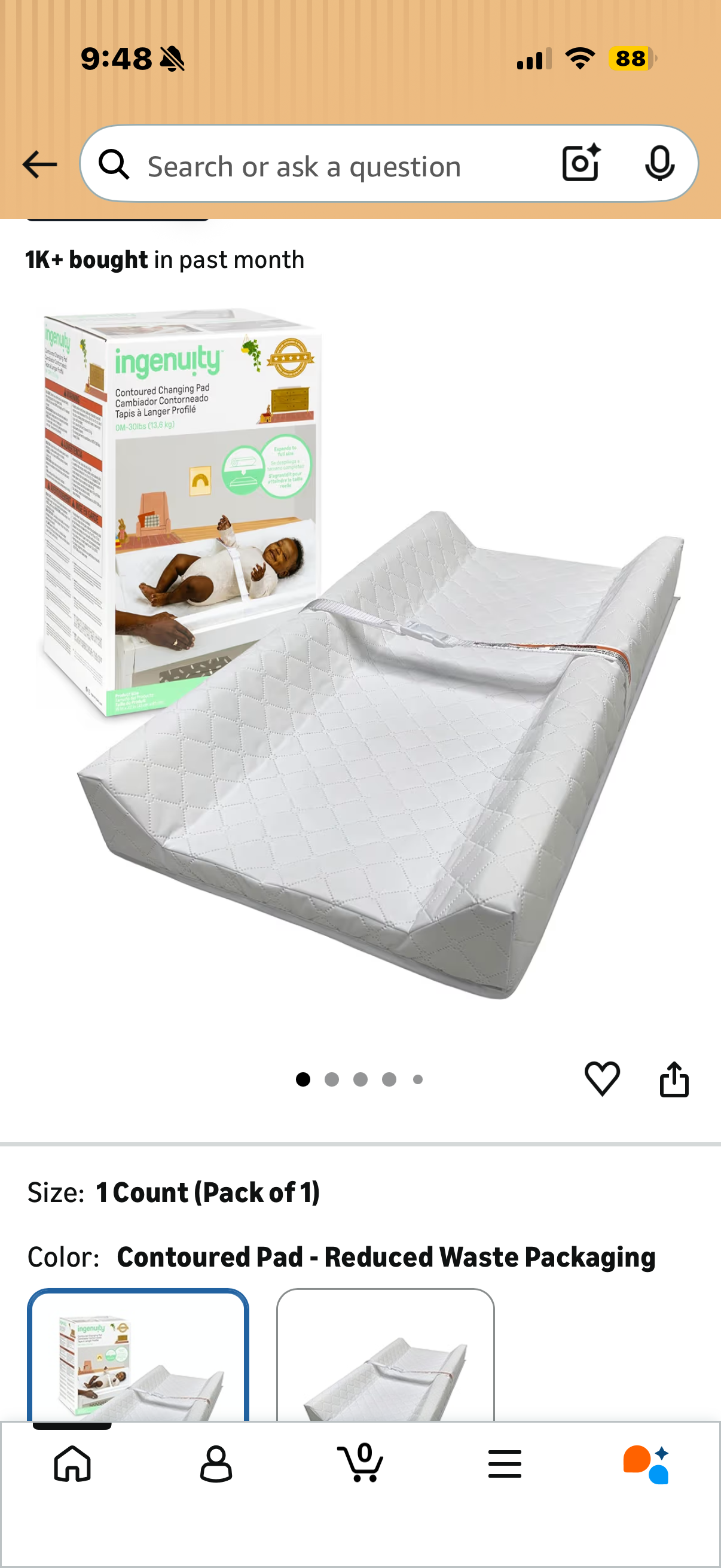 Ingenuity Contoured Changing Pad – Includes Waterproof Changing Liner and Safety Fastening Strap with Quick-Release Buckle