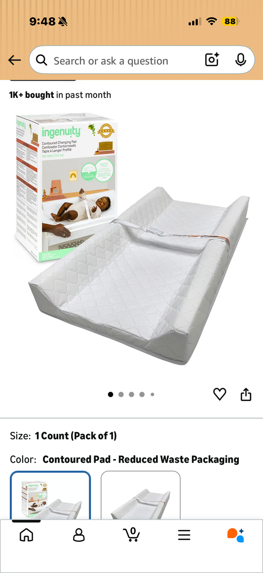 Ingenuity Contoured Changing Pad – Includes Waterproof Changing Liner and Safety Fastening Strap with Quick-Release Buckle