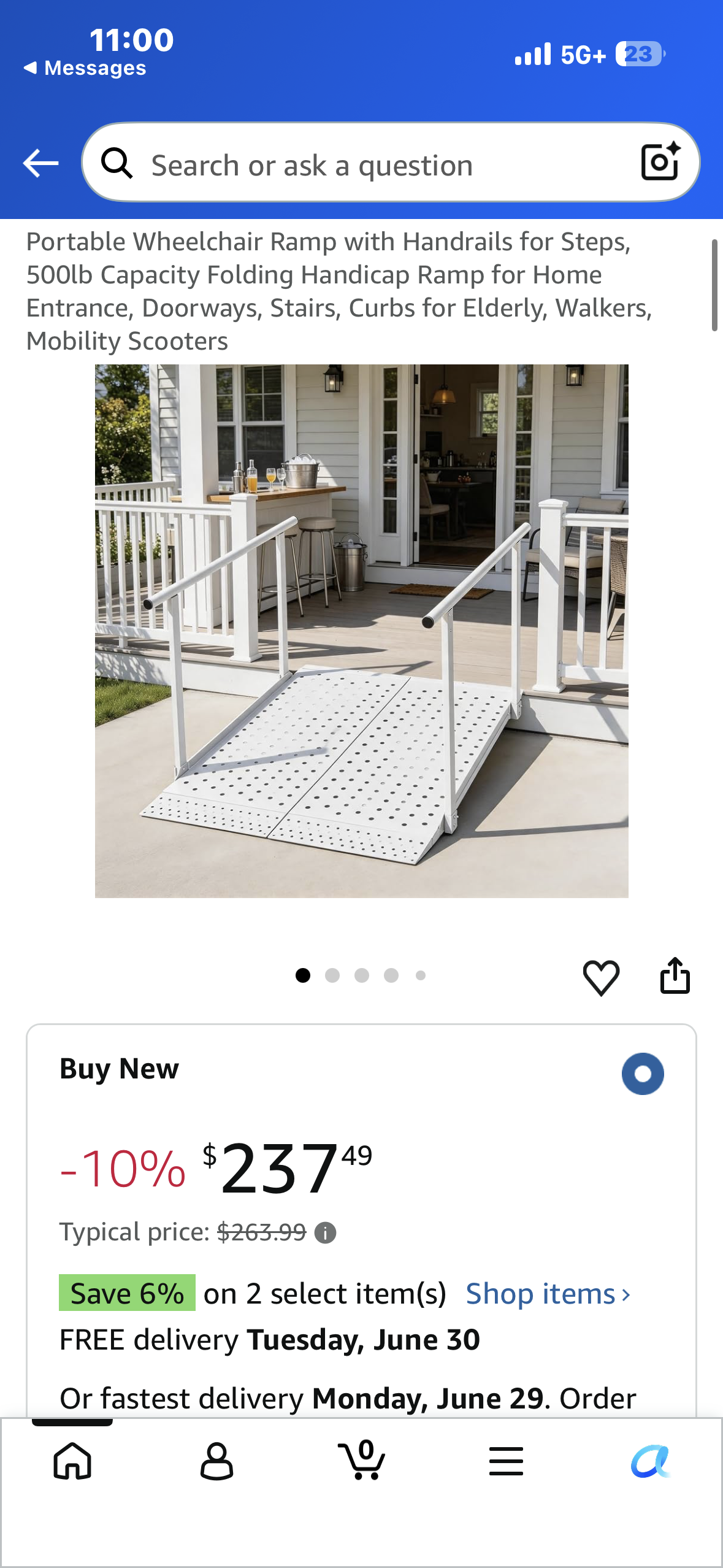 Portable Wheelchair Ramp with Handrails for Steps, 500lb Capacity, Folding Ramp for Entrance, Doorways, Stairs, Curbs, Walkers, Mobility Scooters