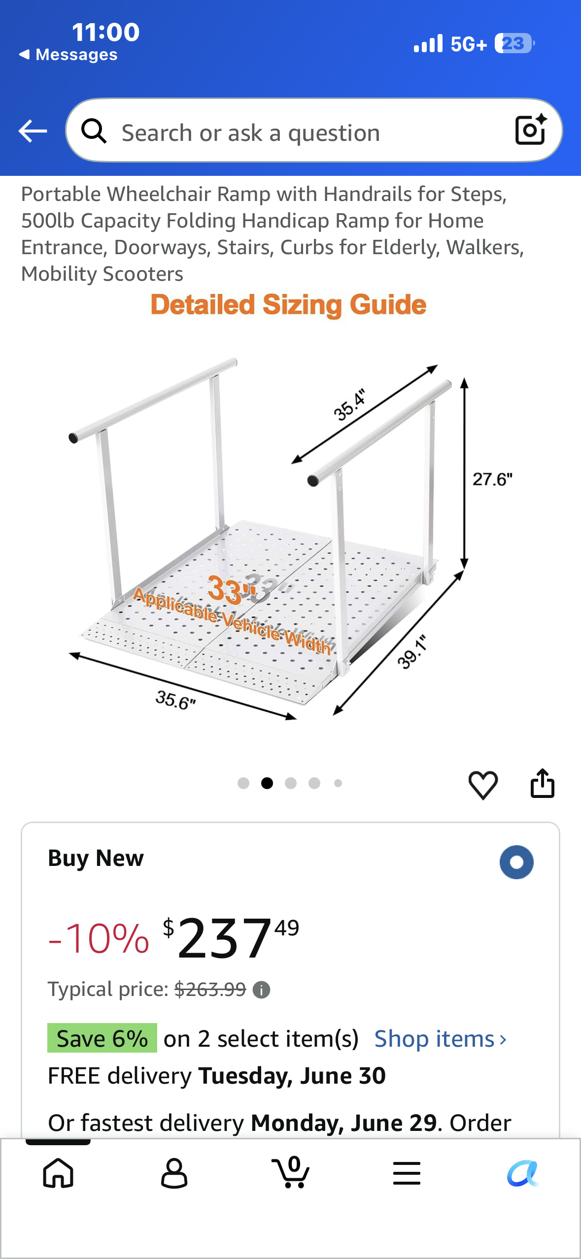 Portable Wheelchair Ramp with Handrails for Steps, 500lb Capacity, Folding Ramp for Entrance, Doorways, Stairs, Curbs, Walkers, Mobility Scooters