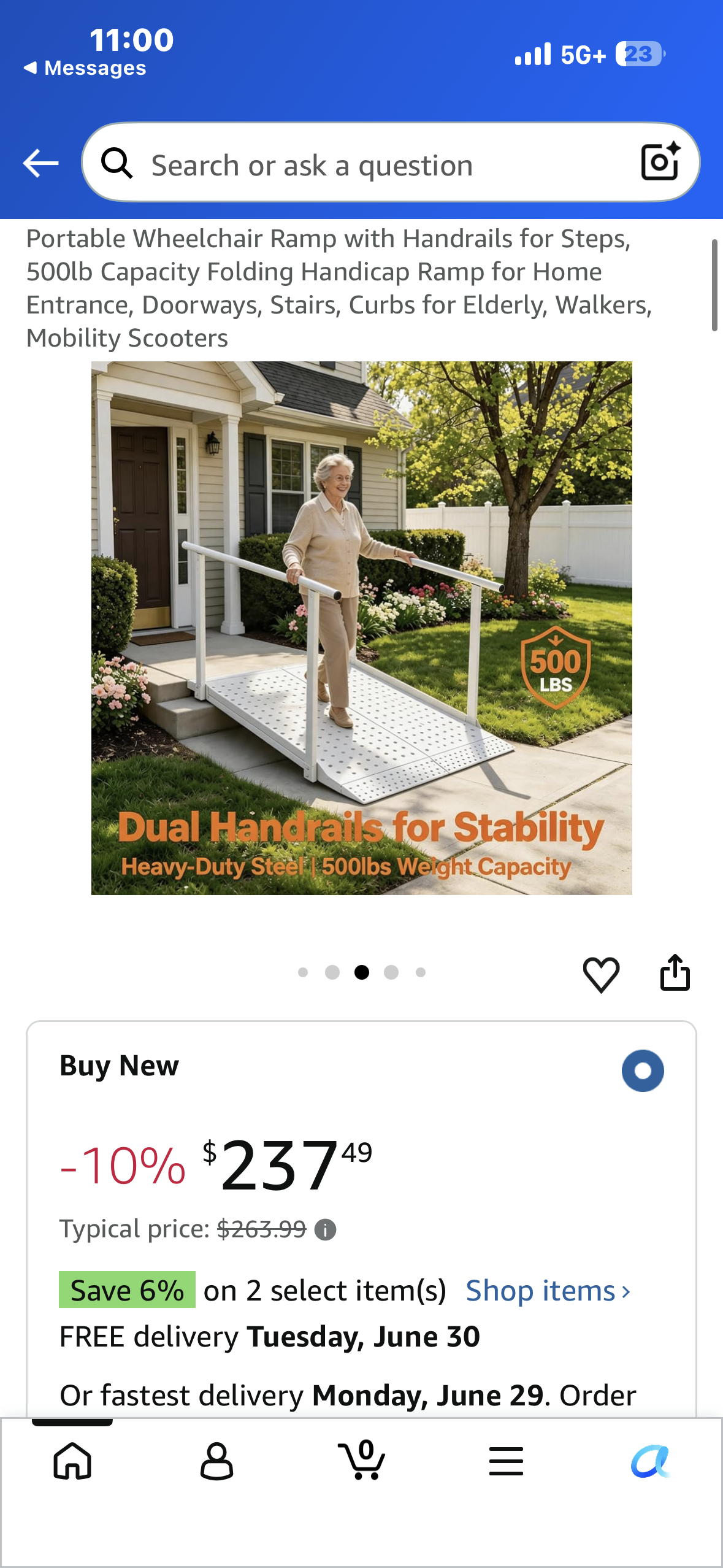 Portable Wheelchair Ramp with Handrails for Steps, 500lb Capacity, Folding Ramp for Entrance, Doorways, Stairs, Curbs, Walkers, Mobility Scooters