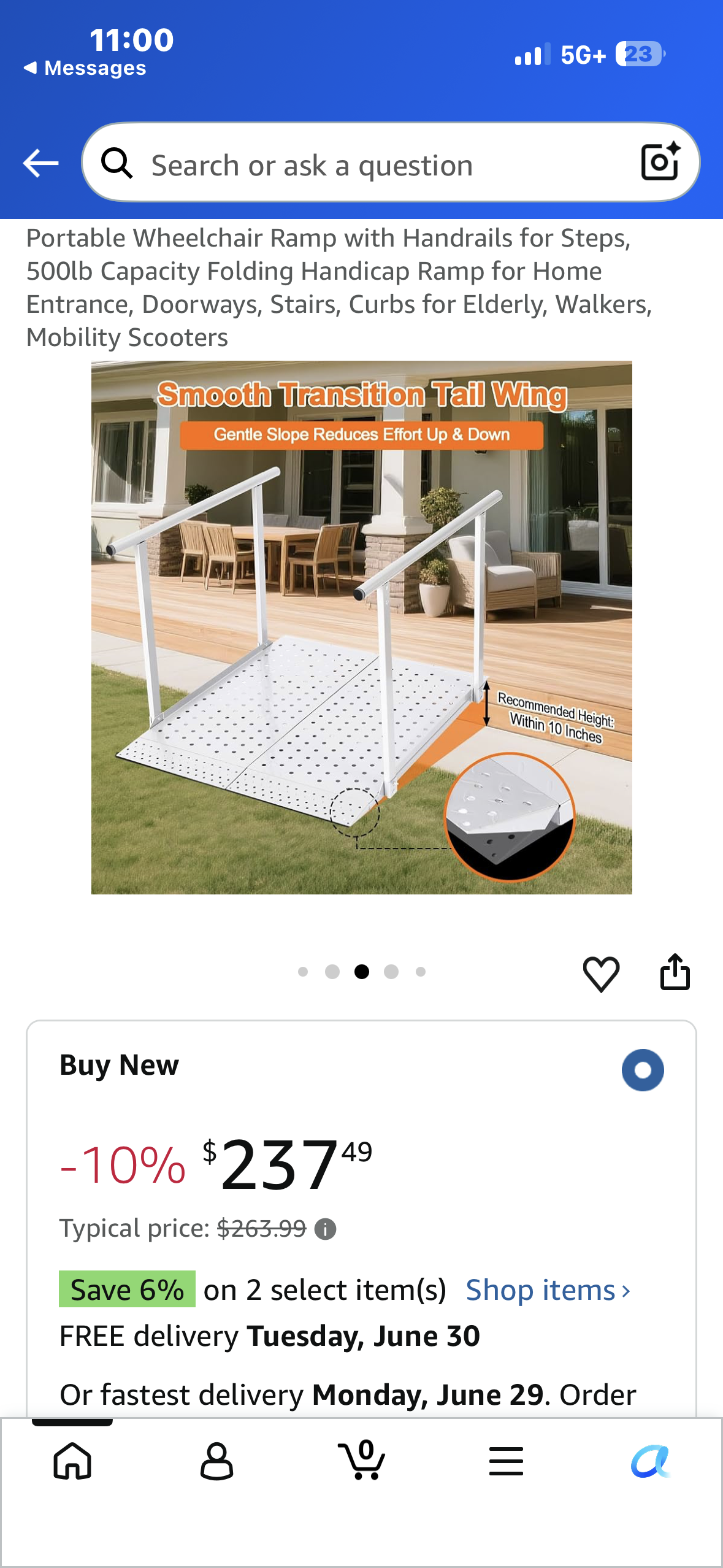 Portable Wheelchair Ramp with Handrails for Steps, 500lb Capacity, Folding Ramp for Entrance, Doorways, Stairs, Curbs, Walkers, Mobility Scooters