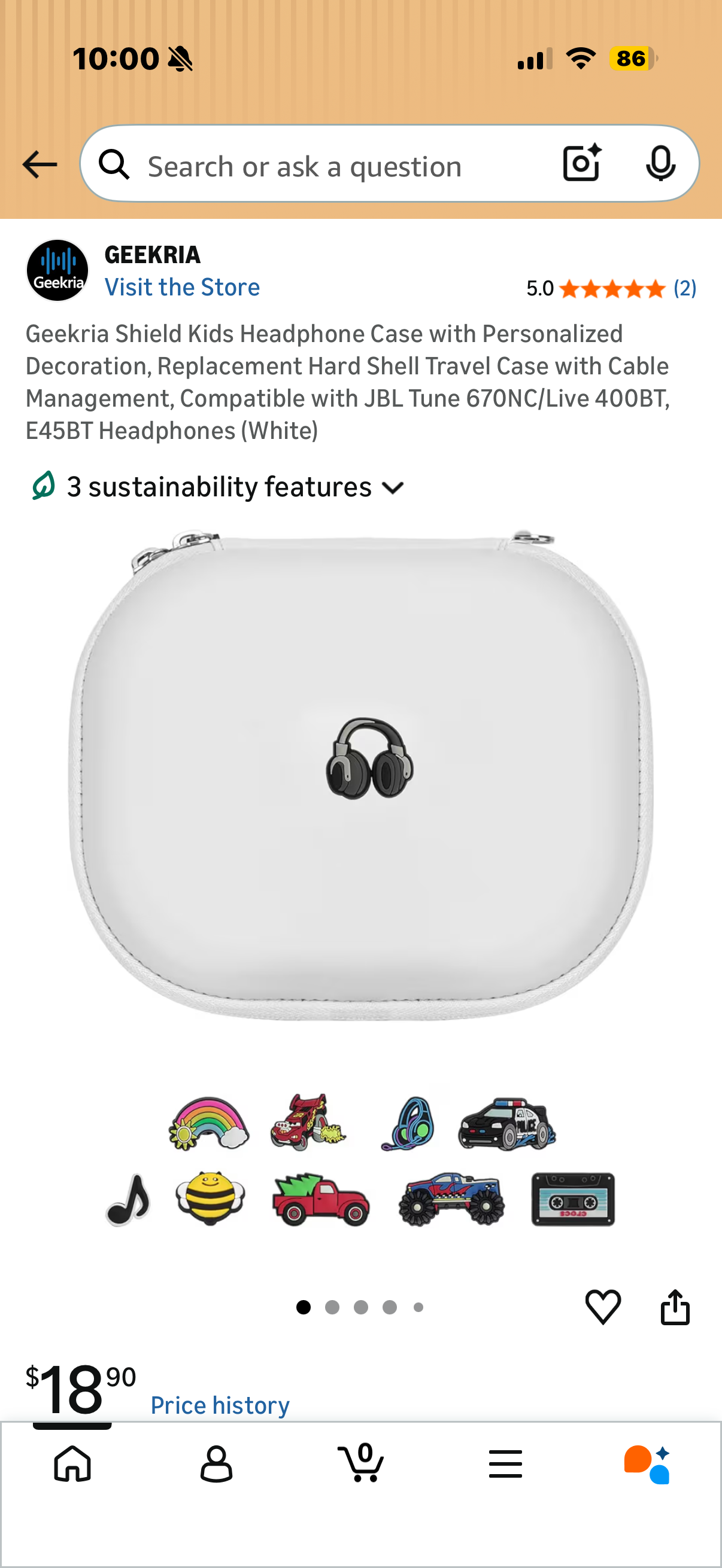 Geekria Shield Kids Headphone Case with Personalized Decoration, Replacement Hard Shell Travel Case with Cable Management, Compatible with JBL Tune 670NC/Live 400BT, E45BT Headphones (White