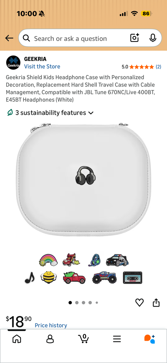 Geekria Shield Kids Headphone Case with Personalized Decoration, Replacement Hard Shell Travel Case with Cable Management, Compatible with JBL Tune 670NC/Live 400BT, E45BT Headphones (White