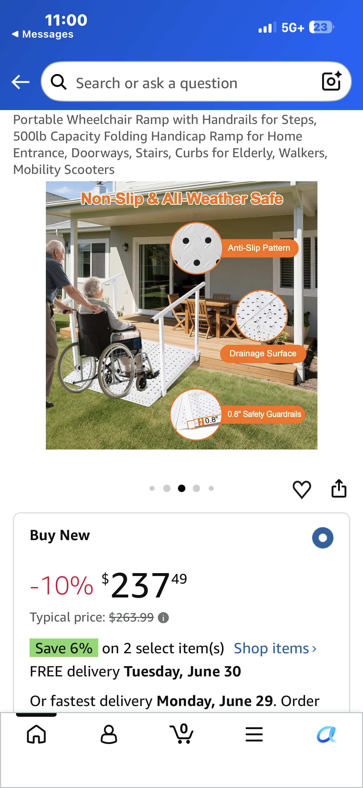 Portable Wheelchair Ramp with Handrails for Steps, 500lb Capacity, Folding Ramp for Entrance, Doorways, Stairs, Curbs, Walkers, Mobility Scooters