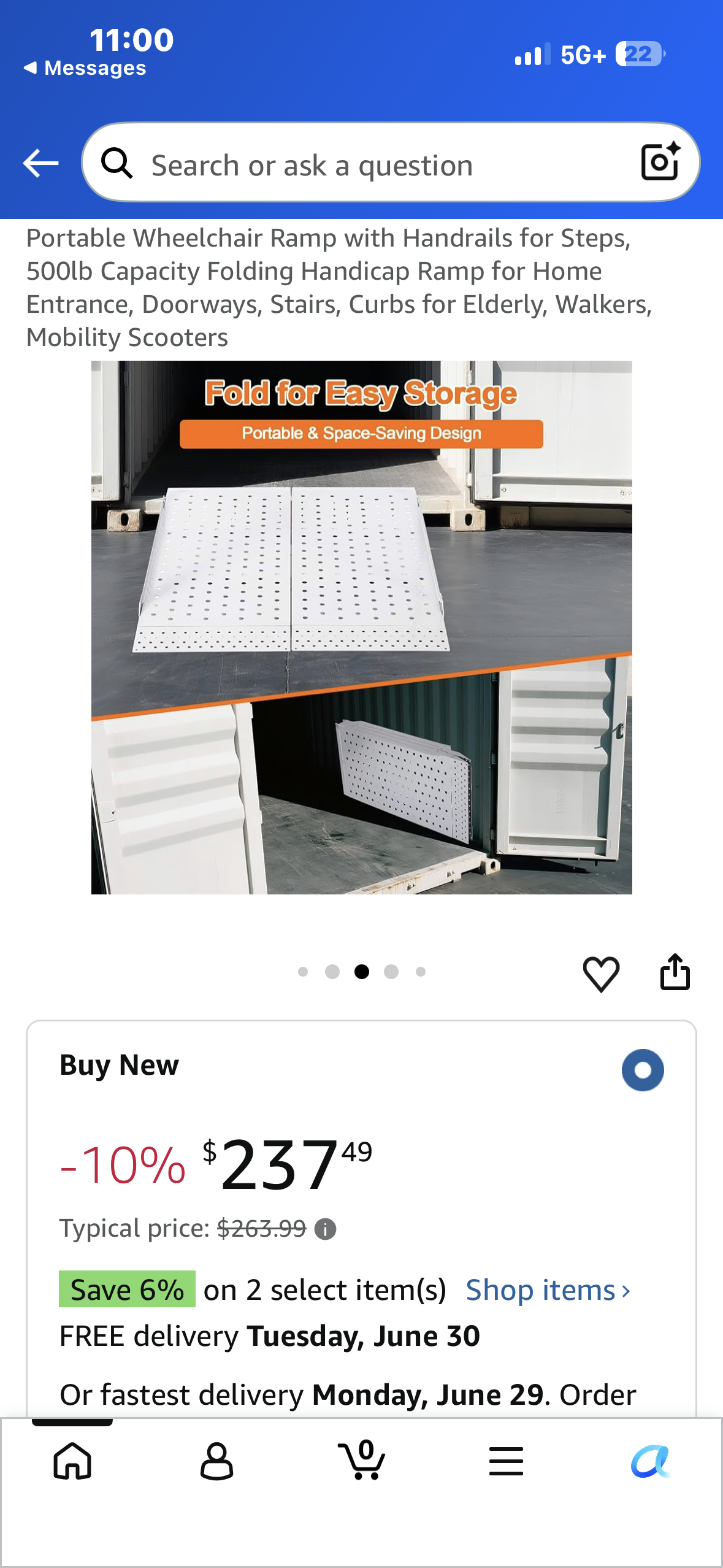 Portable Wheelchair Ramp with Handrails for Steps, 500lb Capacity, Folding Ramp for Entrance, Doorways, Stairs, Curbs, Walkers, Mobility Scooters