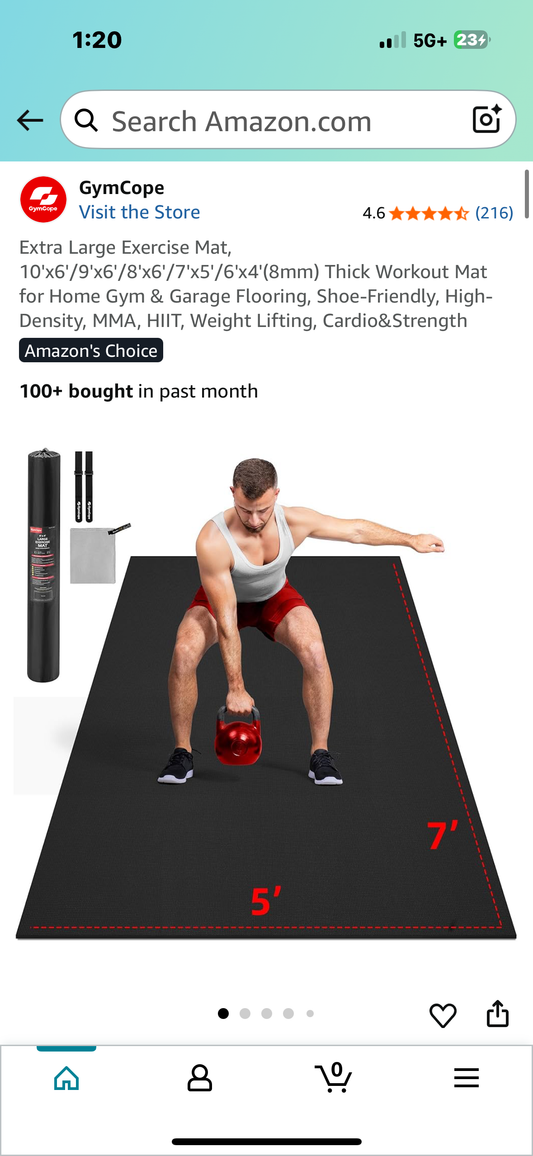 Extra Large Exercise Mat, 7'x5', 8mm Thick, Workout Mat for Home Gym & Garage Flooring, Shoe-Friendly, High-Density, MMA, HIIT, Weight Lifting, Cardio&Strength (W508)