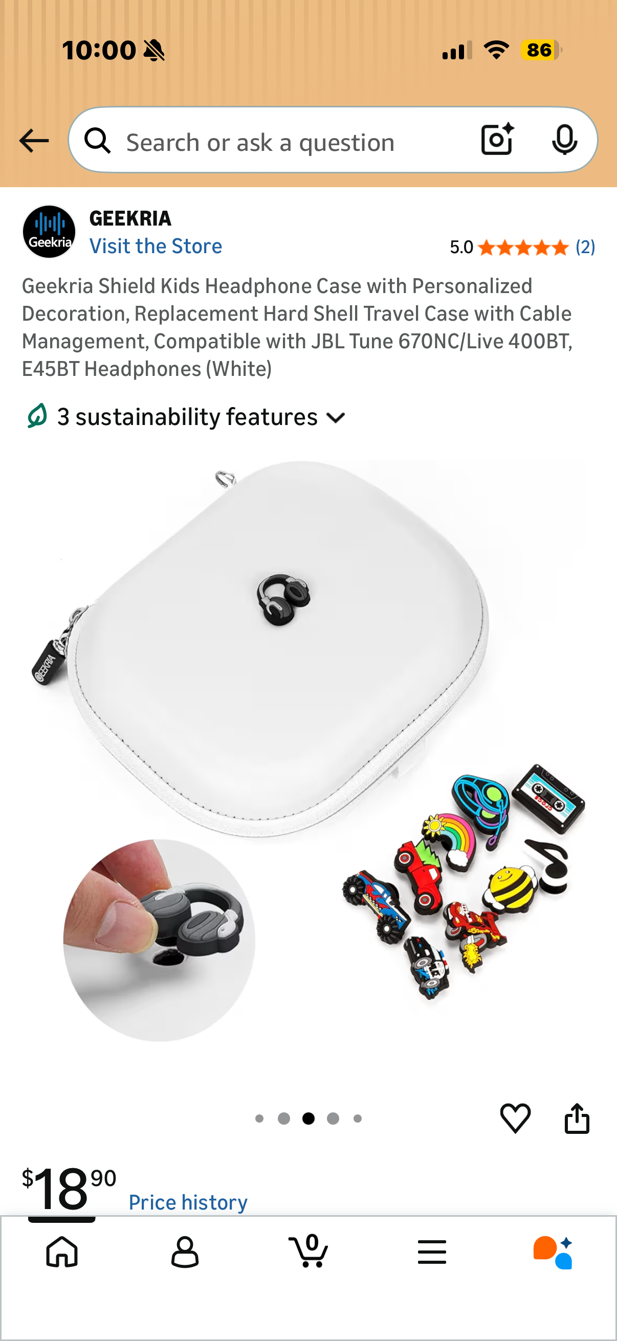 Geekria Shield Kids Headphone Case with Personalized Decoration, Replacement Hard Shell Travel Case with Cable Management, Compatible with JBL Tune 670NC/Live 400BT, E45BT Headphones (White