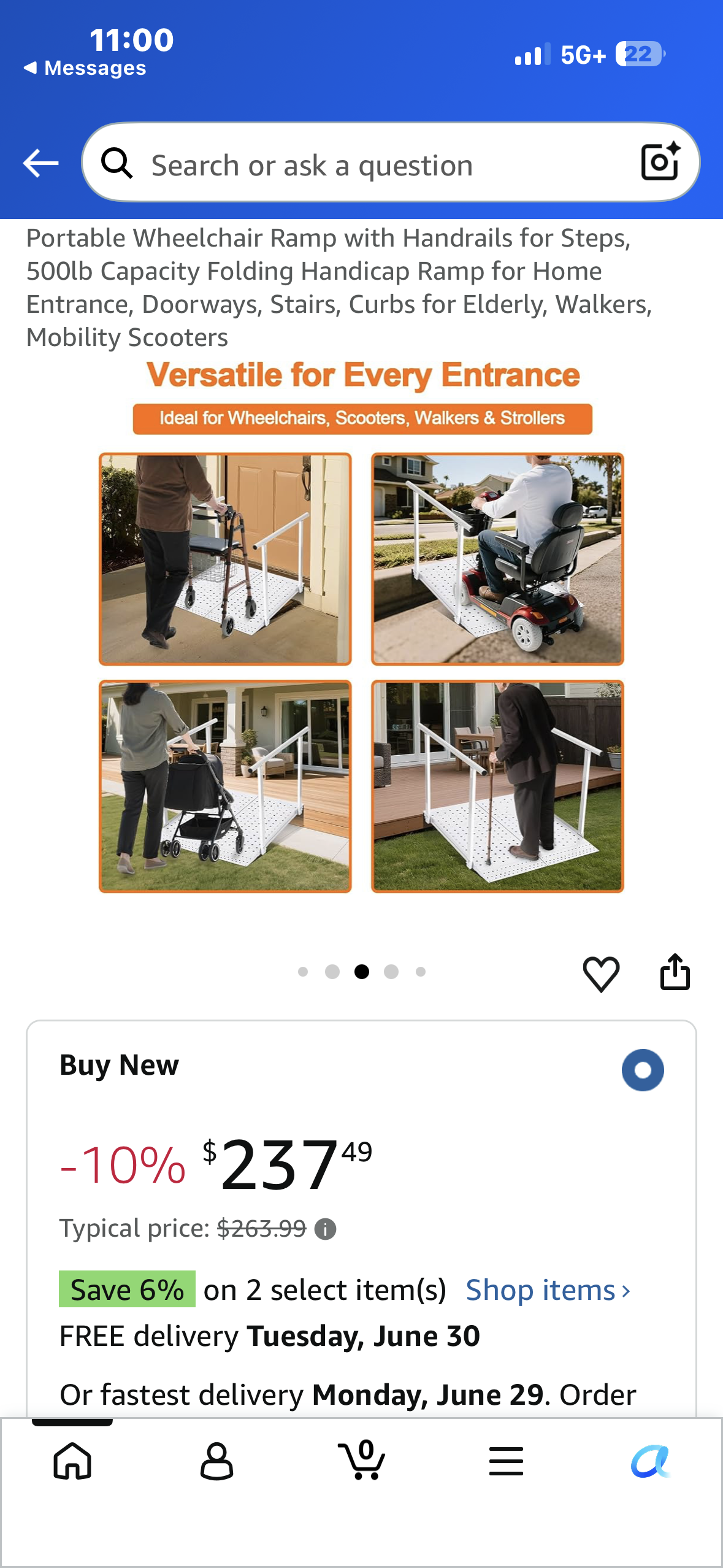 Portable Wheelchair Ramp with Handrails for Steps, 500lb Capacity, Folding Ramp for Entrance, Doorways, Stairs, Curbs, Walkers, Mobility Scooters