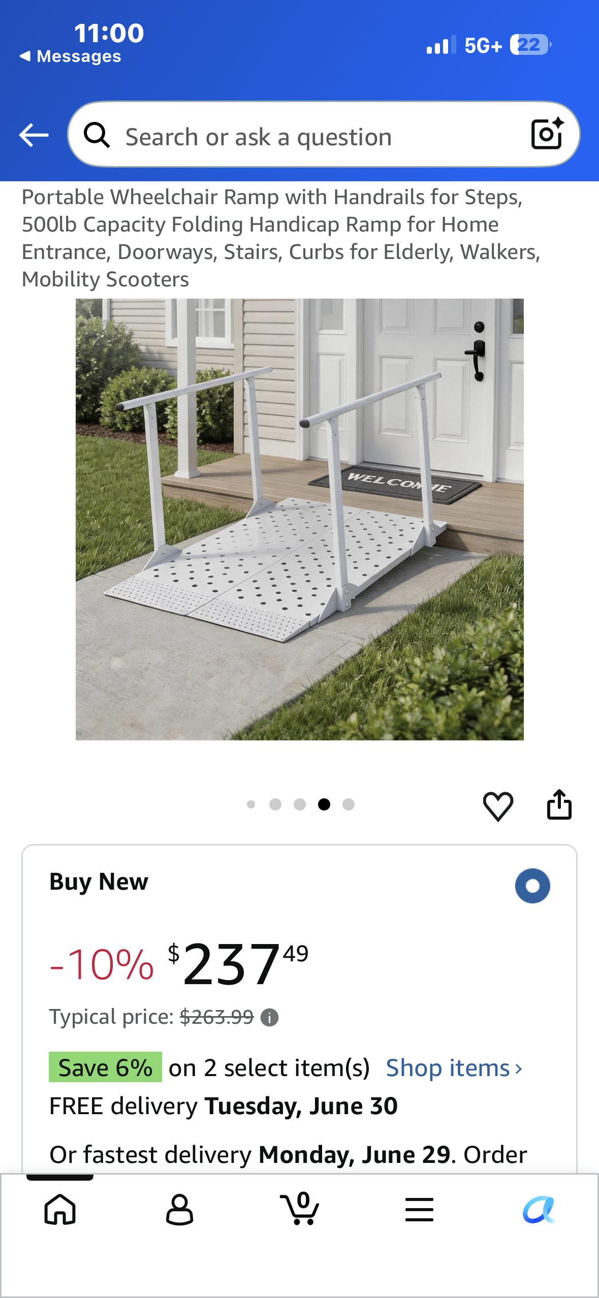 Portable Wheelchair Ramp with Handrails for Steps, 500lb Capacity, Folding Ramp for Entrance, Doorways, Stairs, Curbs, Walkers, Mobility Scooters