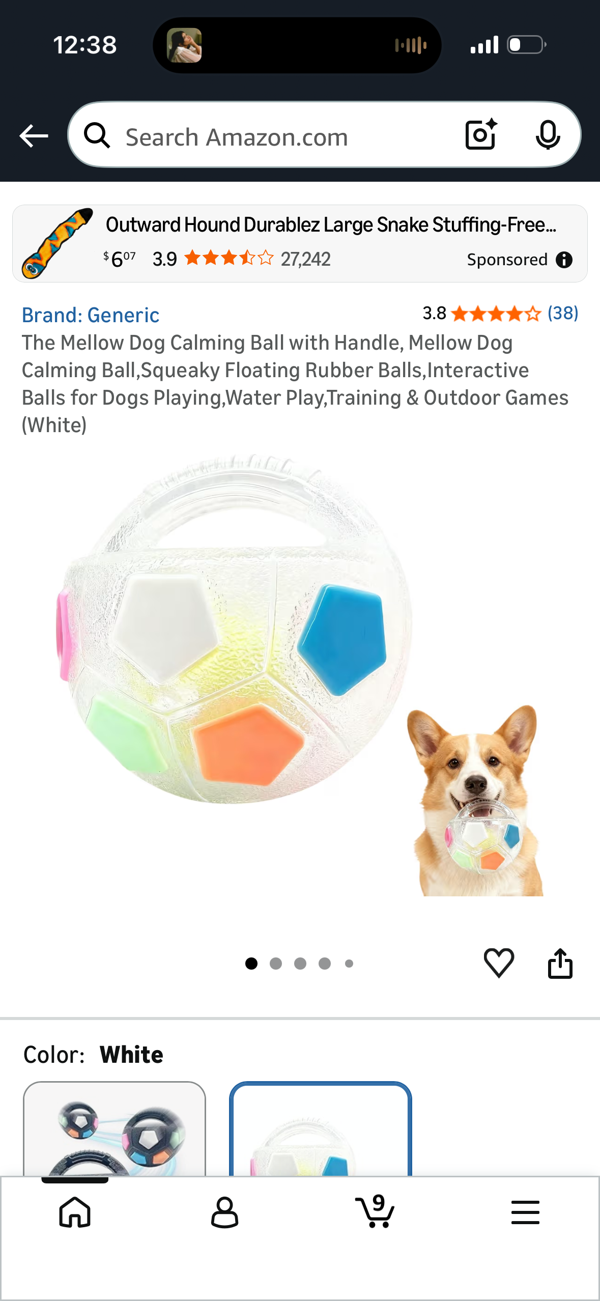 The Mellow Dog Calming Ball with Handle, Mellow Dog Calming Ball,Squeaky Floating Rubber Balls,Interactive Balls for Dogs Playing,Water Play,Training & Outdoor Games (White)