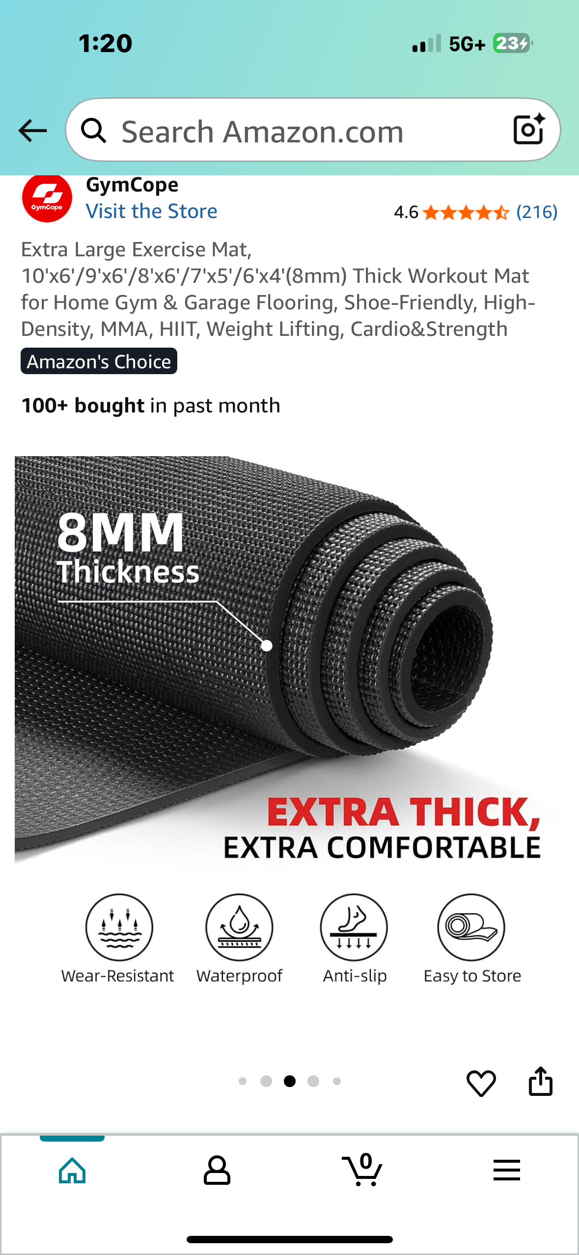 Extra Large Exercise Mat, 7'x5', 8mm Thick, Workout Mat for Home Gym & Garage Flooring, Shoe-Friendly, High-Density, MMA, HIIT, Weight Lifting, Cardio&Strength (W508)