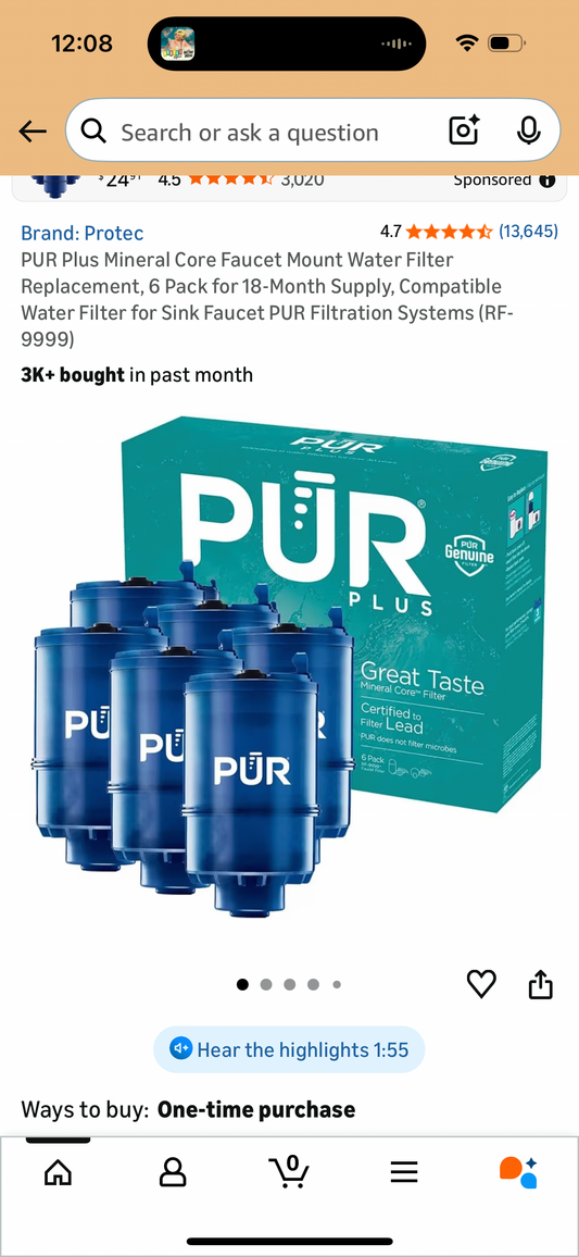 PUR Plus Mineral Core Faucet Mount Water Filter Replacement, 6 Pack for 18-Month Supply, Compatible Water Filter for Sink Faucet PUR Filtration Systems (RF-9999)