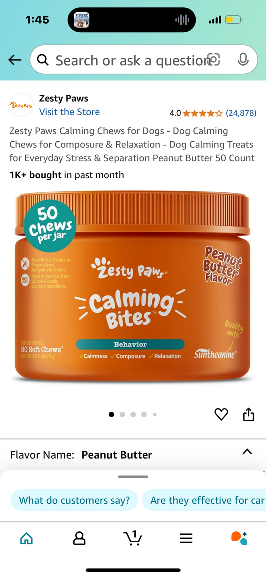 Zesty Paws Calming Chews for Dogs - Dog Calming Chews for Composure & Relaxation - Dog Calming Treats for Everyday Stress & Separation Peanut Butter 50 Count