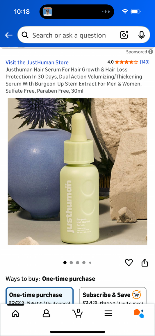 Justhuman Hair Serum For Hair Growth & Hair Loss Protection In 30 Days, Dual Action Volumizing/Thickening Serum With Burgeon-Up Stem Extract For Men & Women, Sulfate Free, Paraben Free, 30ml