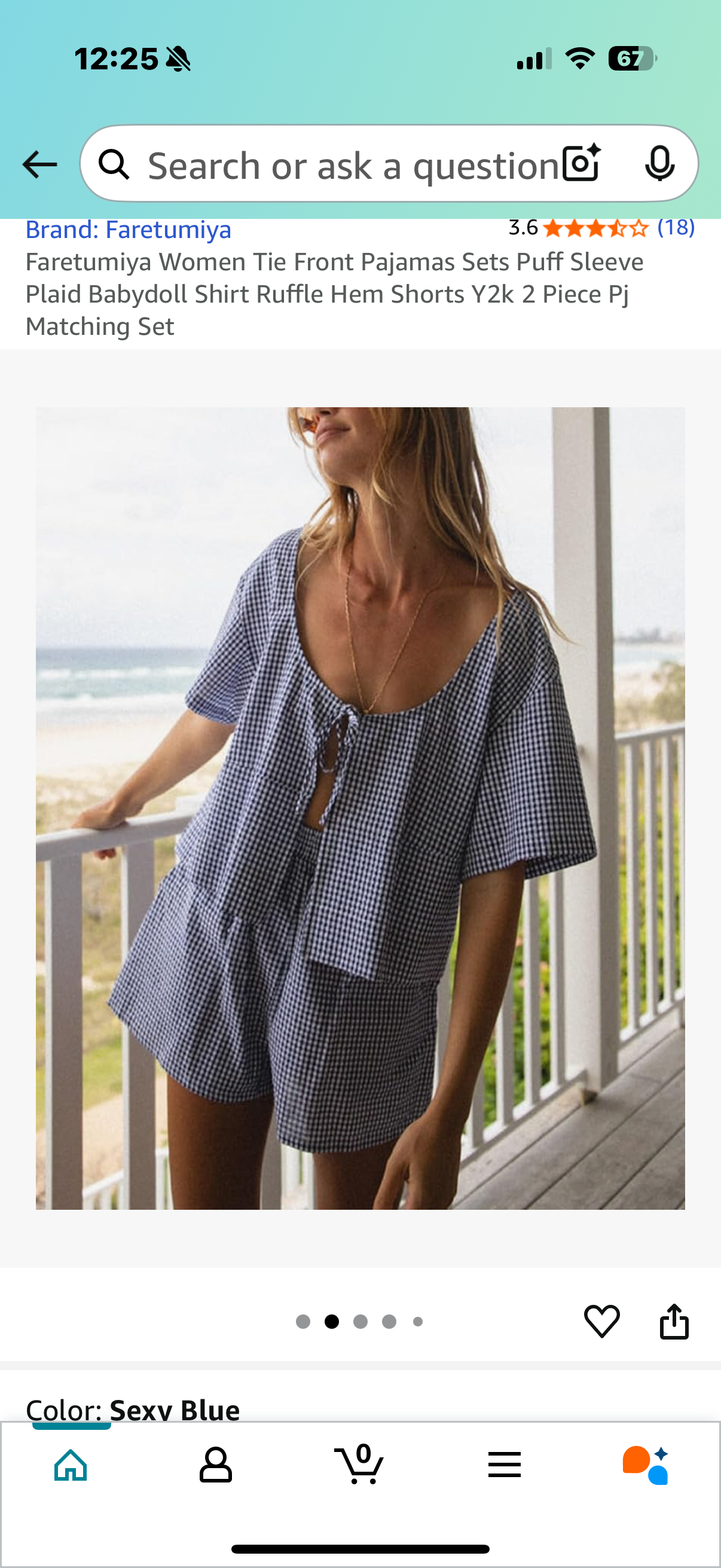 Women Tie Front Pajamas Sets Puff Sleeve Plaid Shirt Ruffle Hem Shorts 2 Piece Pj Matching Set (Size Small)