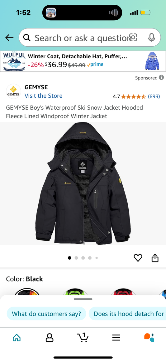 Boy's Waterproof Ski Snow Jacket Hooded Fleece Lined Windproof Winter Jacket