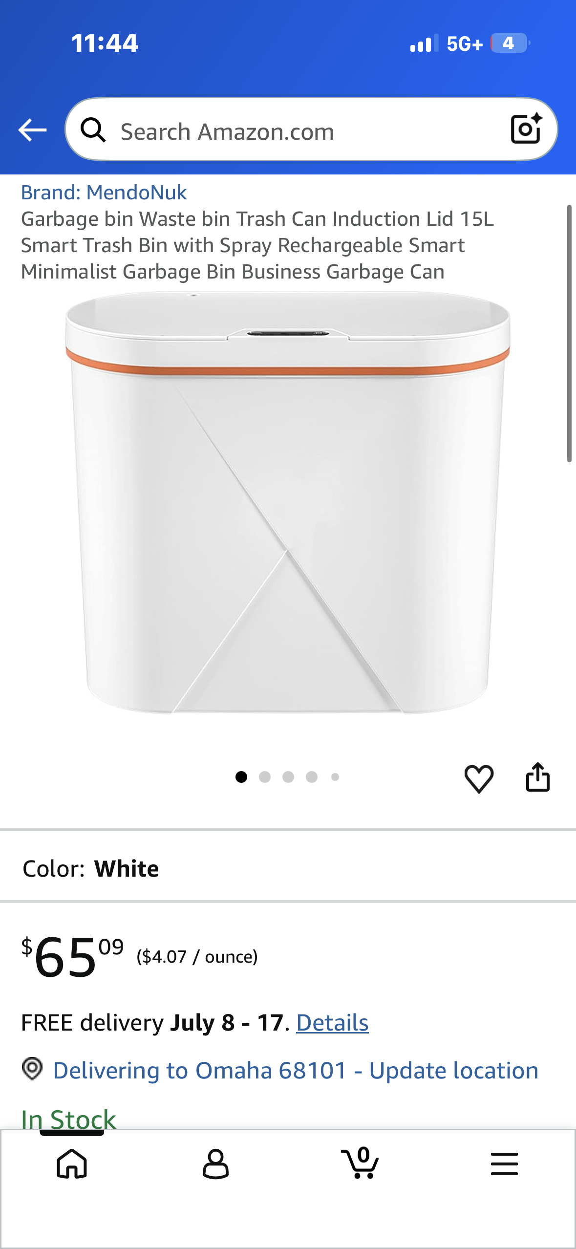 Waste Bin with Induction Lid, 15L Smart Trash Bin with Spray, Rechargeable, Smart Minimalist Garbage Bin