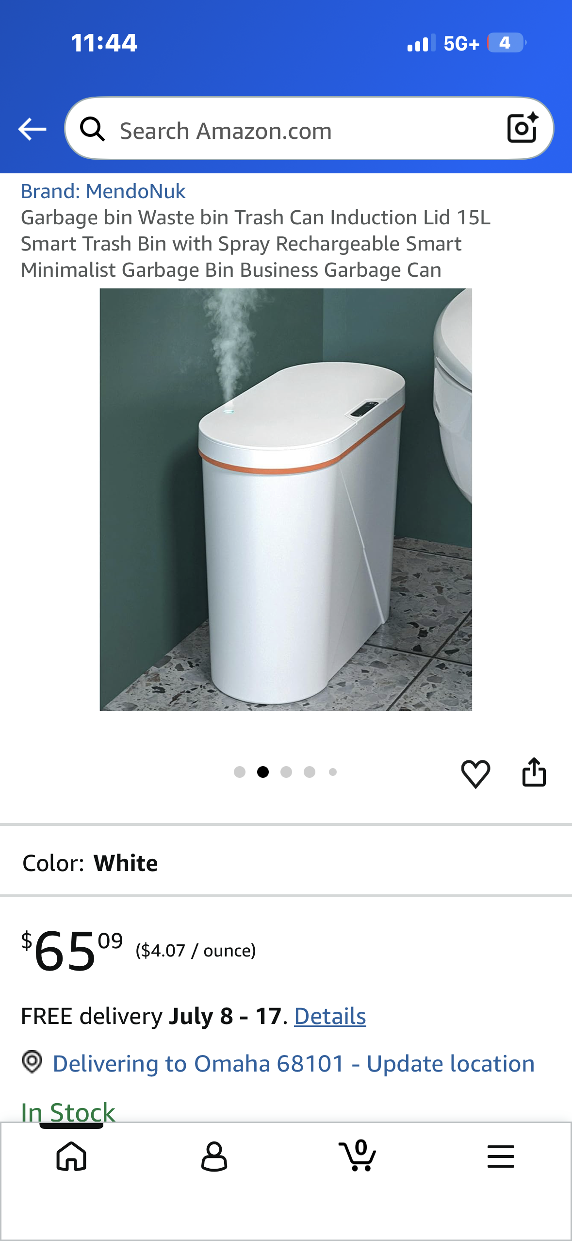 Waste Bin with Induction Lid, 15L Smart Trash Bin with Spray, Rechargeable, Smart Minimalist Garbage Bin