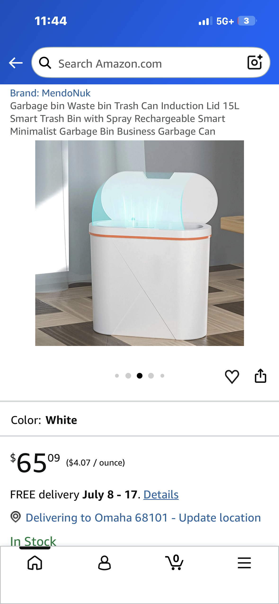 Waste Bin with Induction Lid, 15L Smart Trash Bin with Spray, Rechargeable, Smart Minimalist Garbage Bin