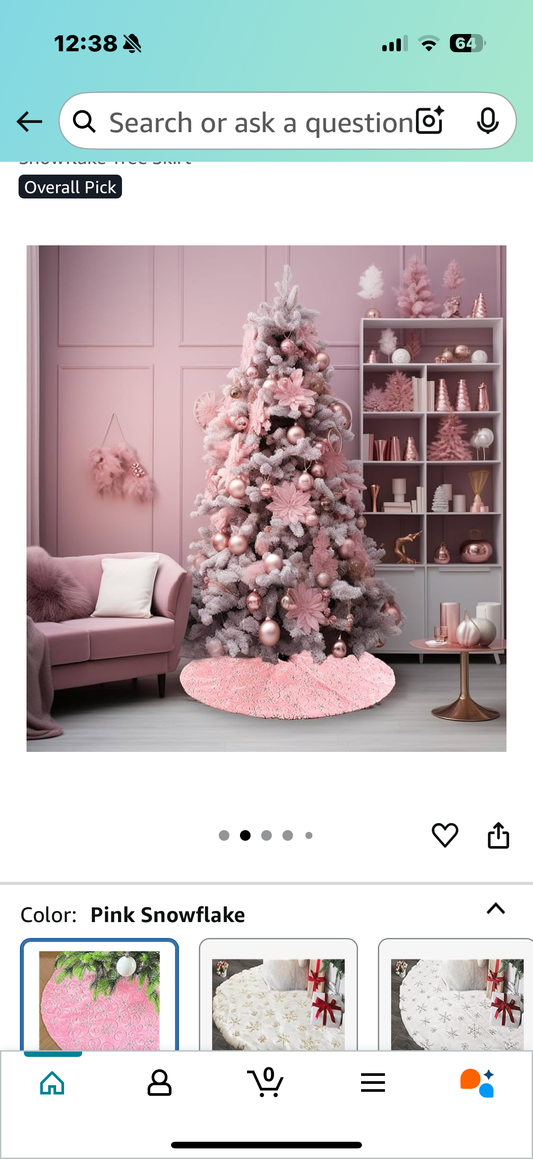 48 Inch Sequin Faux Fur Christmas Tree Skirt for Christmas Tree Decorations Pink Plush Silver Sequin Snowflake Tree Skirt