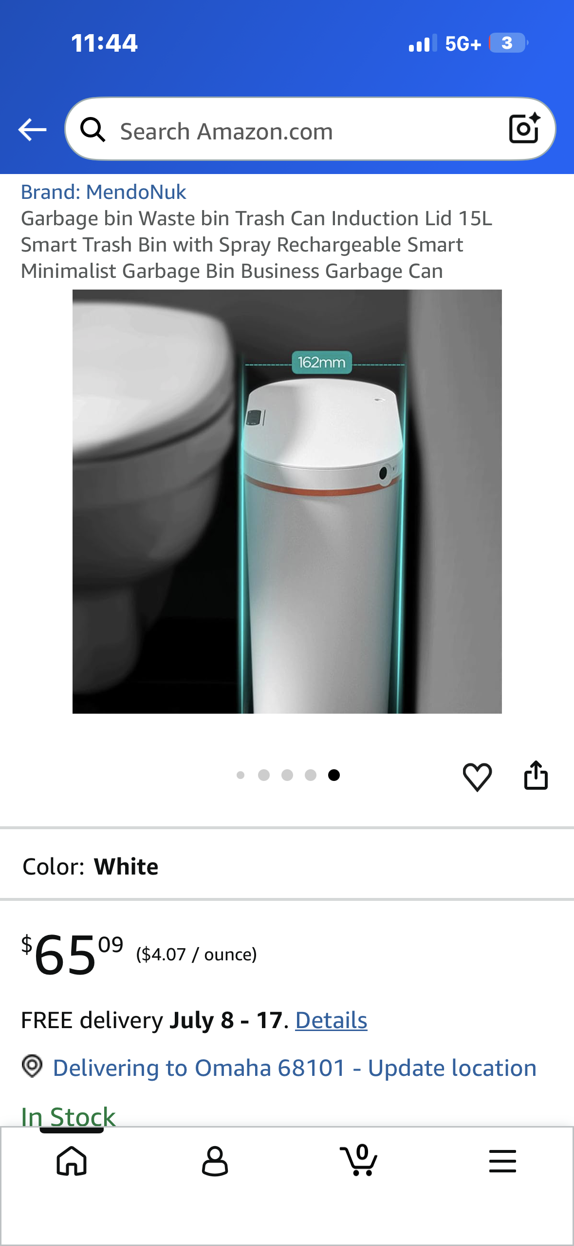 Waste Bin with Induction Lid, 15L Smart Trash Bin with Spray, Rechargeable, Smart Minimalist Garbage Bin