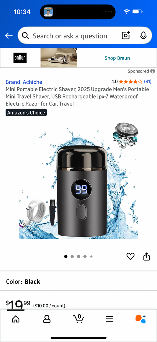Mini Portable Electric Shaver, 2025 Upgrade Men's Portable Mini Travel Shaver, USB Rechargeable Ipx-7 Waterproof Electric Razor for Car, Travel