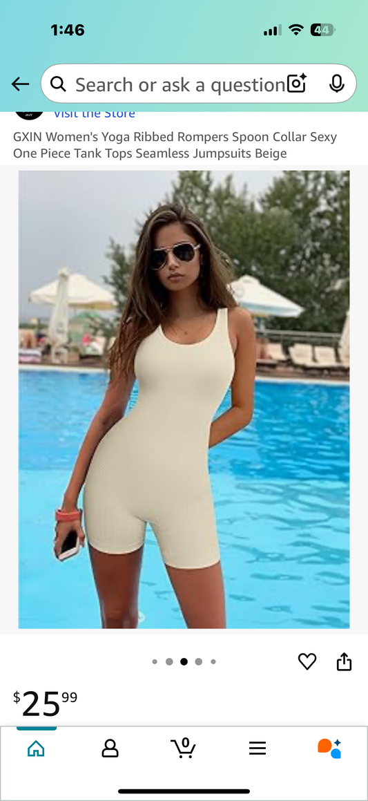 Women's Yoga Ribbed Rompers Spoon Collar Sexy One Piece Tank Tops Seamless Jumpsuits Beige