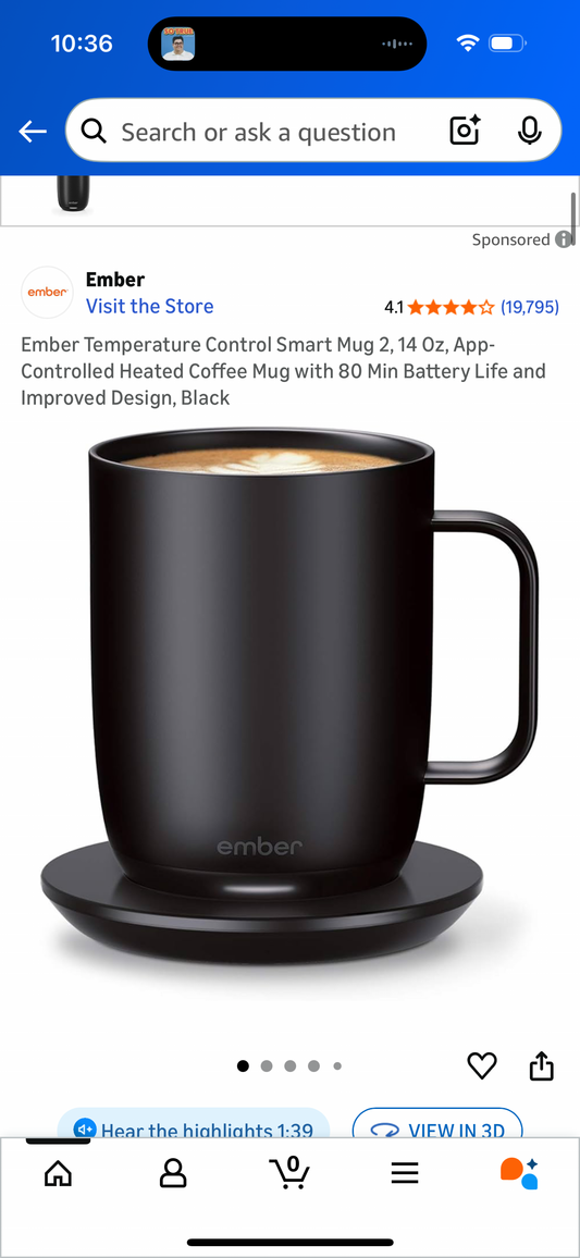 Ember Temperature Control Smart Mug 2, 14 Oz, App-Controlled Heated Coffee Mug with 80 Min Battery Life and Improved Design, Black