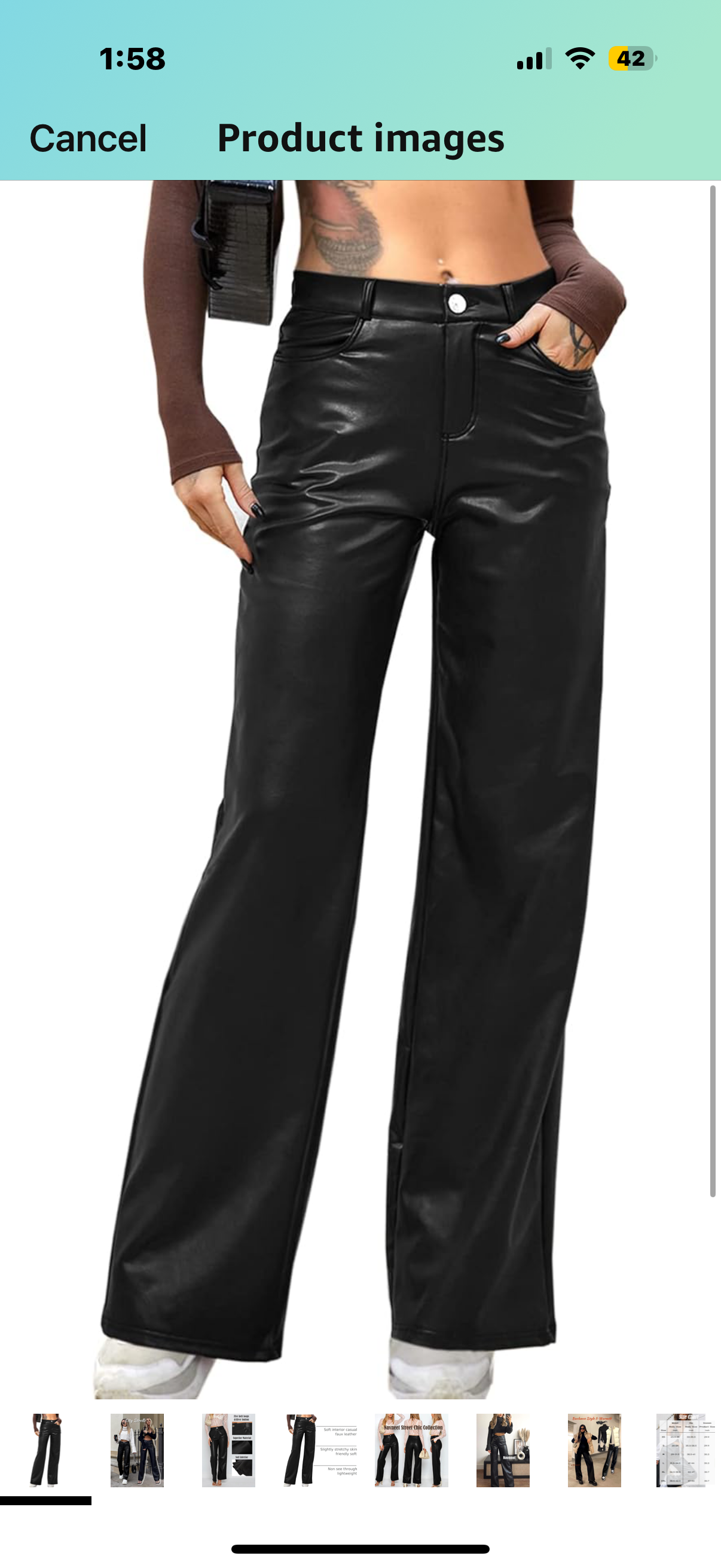 Flamingals Faux Leather Belted Wide Leg Pants Straight Leg Trousers Legging with Pockets Black (Size 2XL)