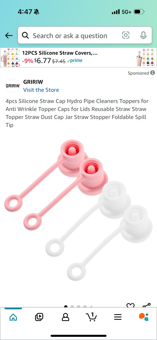 ‼️2 for $3‼️ 4pcs Silicone Straw Cap Hydro Pipe Cleaners Toppers for Anti Wrinkle Topper Caps for Lids Reusable Straw Straw Topper Straw Dust Cap Jar Straw Stopper Foldable Spill Tip