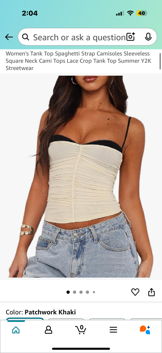 Women's Tank Top Spaghetti Strap Camisoles Sleeveless Square Neck Cami Tops Lace Crop Tank Top Summer Y2K Streetwear (Size Medium )