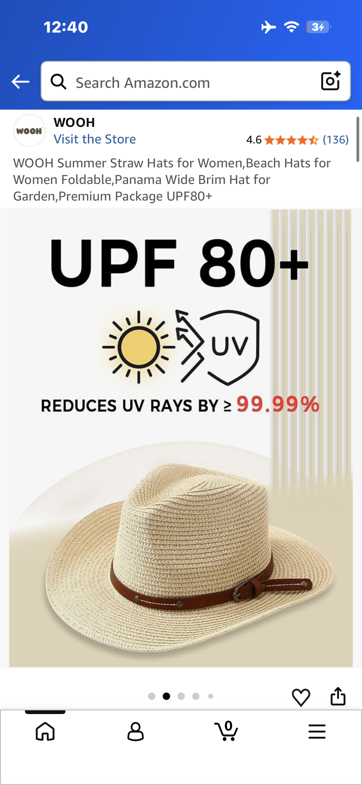 WOOH Summer Straw Hats for Women, Beach Hats for Women Foldable,Panama Wide Brim Hat for Garden,Premium Package UPF80+