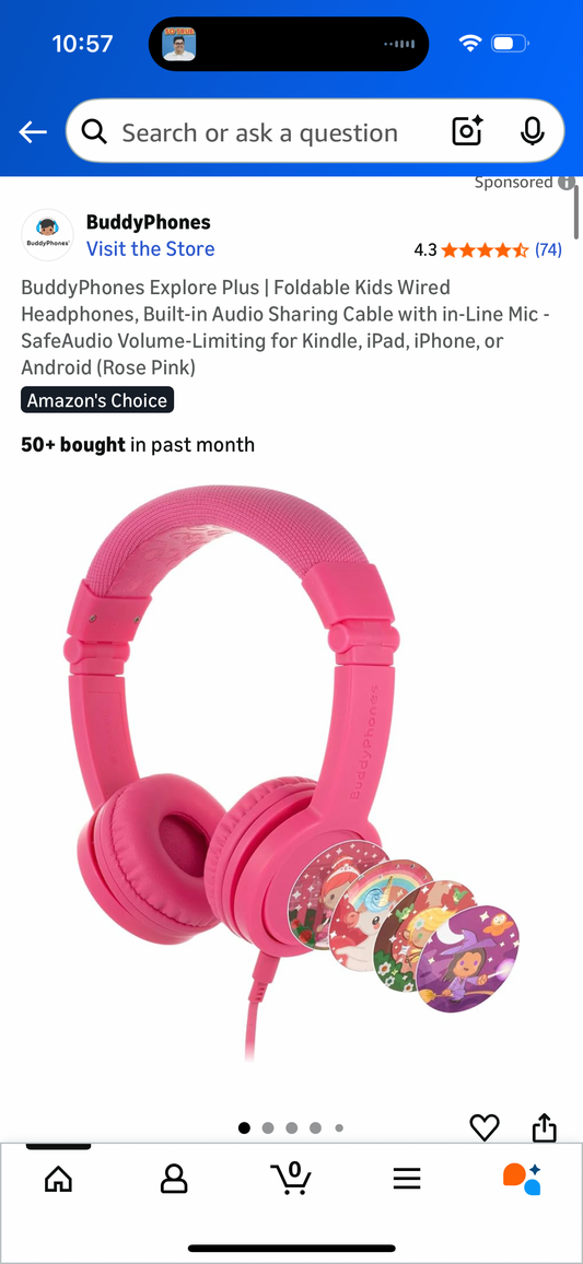 BuddyPhones Explore Plus | Foldable Kids Wired Headphones, Built-in Audio Sharing Cable with in-Line Mic - SafeAudio Volume-Limiting for Kindle, iPad, iPhone, or Android (Rose Pink)