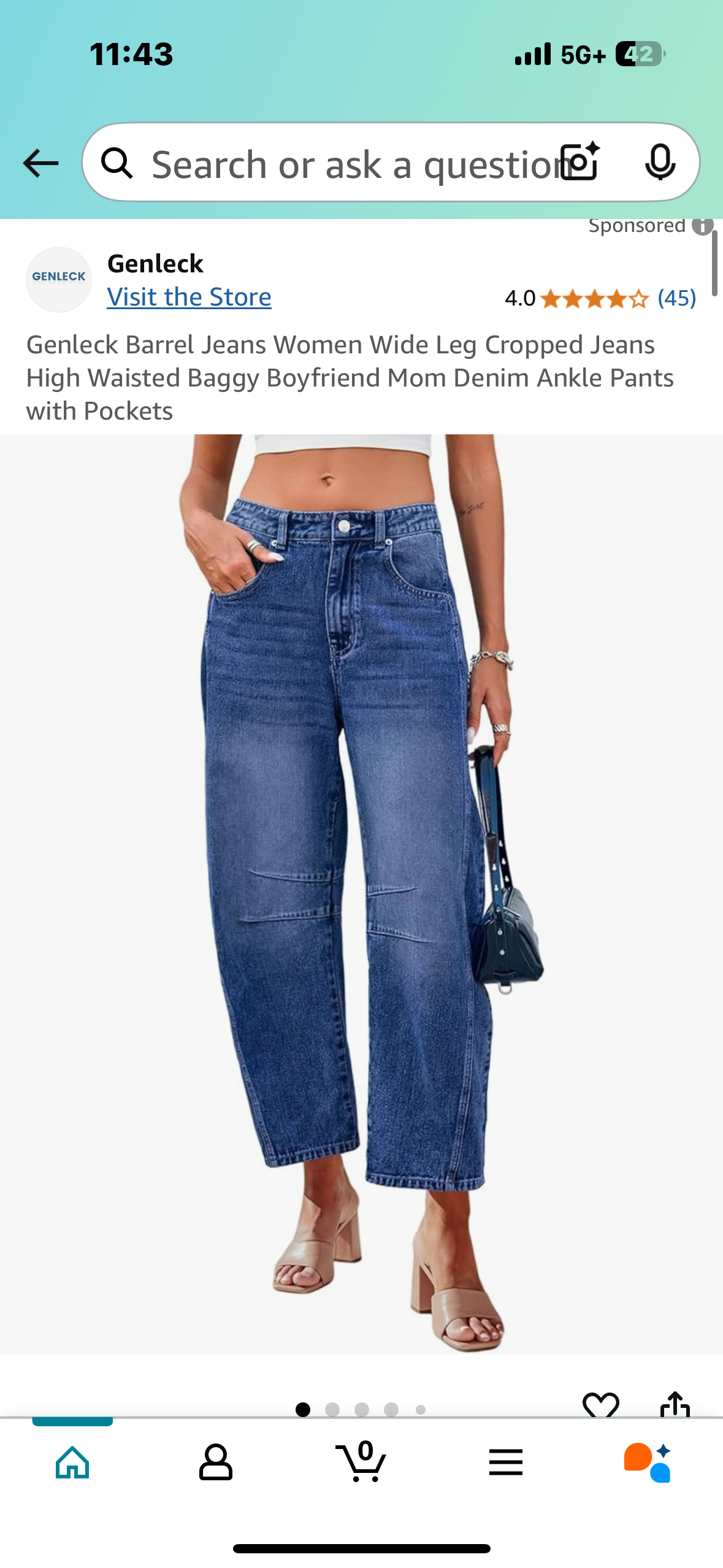 Genleck Barrel Jeans Women Wide Leg Cropped Jeans High Waisted Baggy Boyfriend Mom Denim Ankle Pants with Pockets