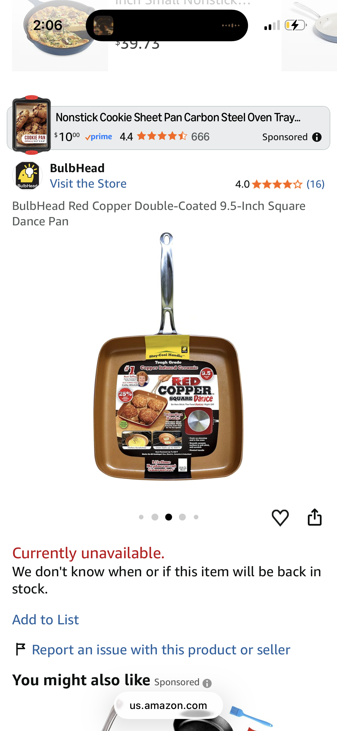 BulbHead Red Copper Double-Coated 9.5-Inch Square Dance Pan