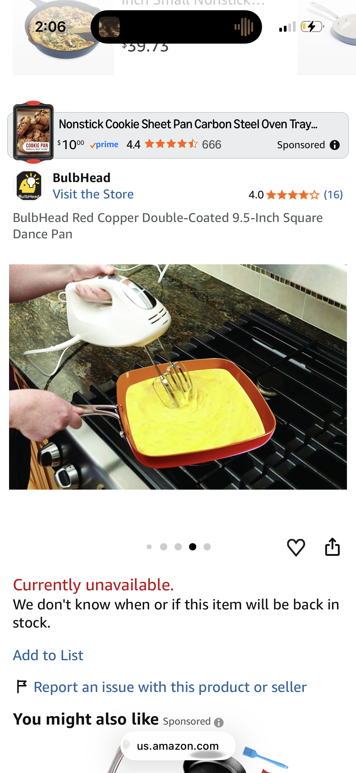 BulbHead Red Copper Double-Coated 9.5-Inch Square Dance Pan