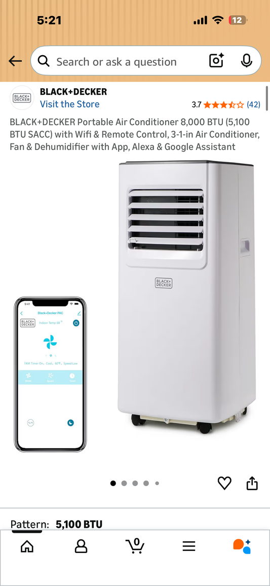 BLACK+DECKER Portable Air Conditioner 8,000 BTU (5,100 BTU SACC) with Wifi & Remote Control, 3-1-in Air Conditioner, Fan & Dehumidifier (R806)