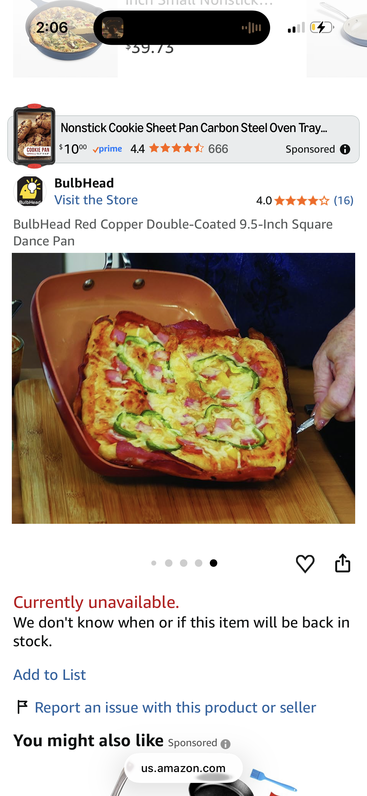 BulbHead Red Copper Double-Coated 9.5-Inch Square Dance Pan
