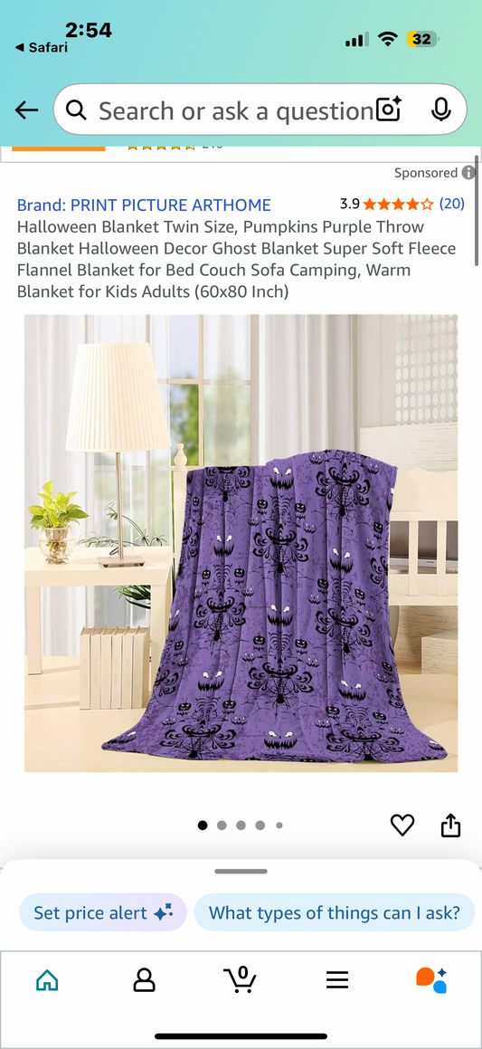 Halloween Blanket Twin Size, Pumpkins Purple Throw Blanket Halloween Decor Ghost Blanket Super Soft Fleece Flannel Blanket for Bed Couch Sofa Camping, Warm Blanket for Kids Adults (60x80 Inch)