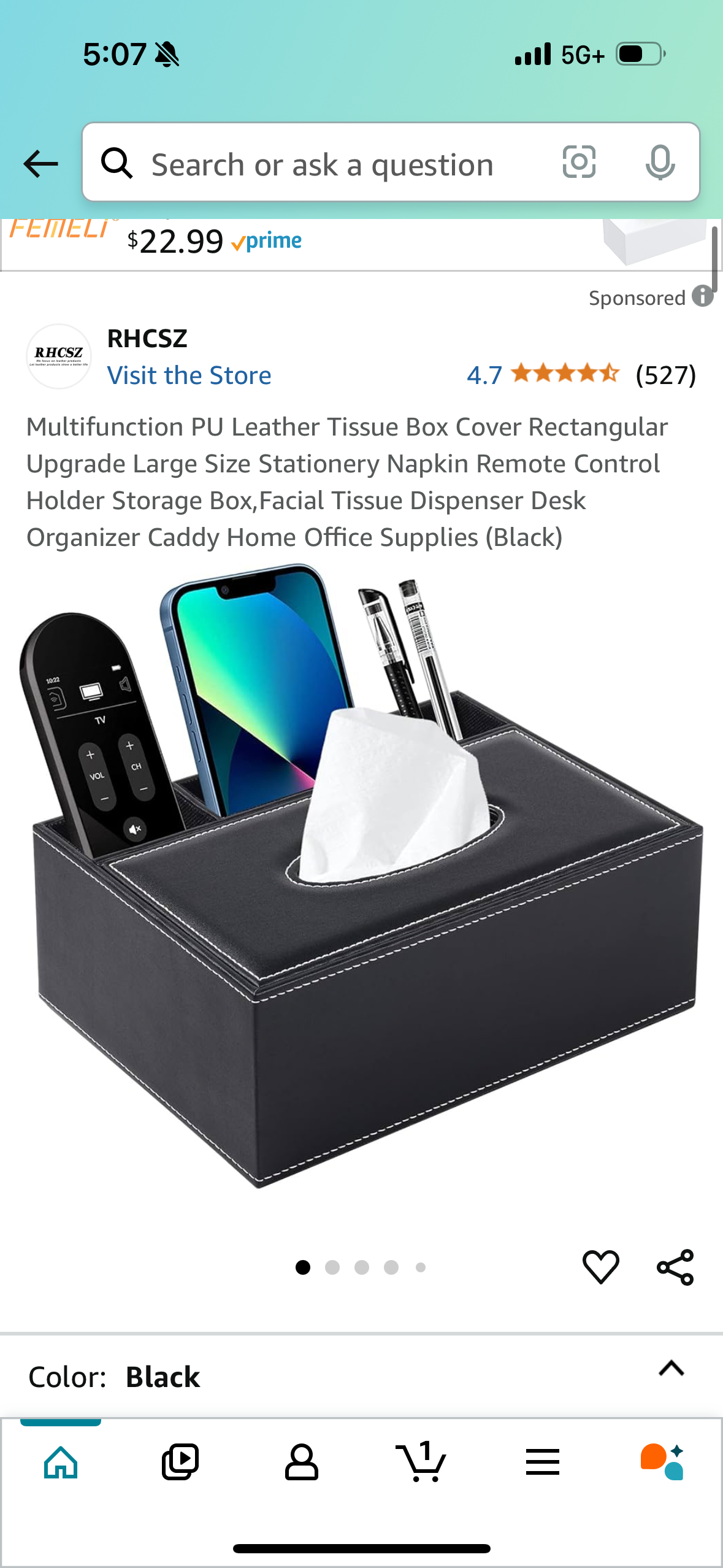 Multifunction PU Leather Tissue Box Cover Rectangular Upgrade Large Size Stationery Napkin Remote Control Holder Storage Box,Facial Tissue Dispenser Desk Organizer Caddy Home Office Supplies (Black)