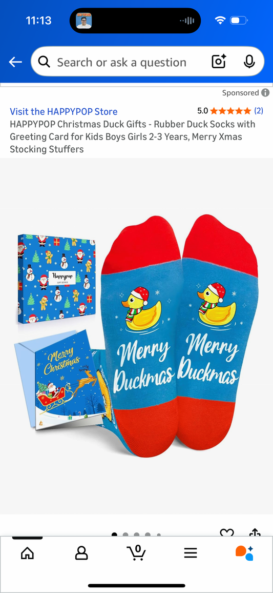 HAPPYPOP Christmas Duck Gifts - Rubber Duck Socks with Greeting Card for Kids Boys Girls 2-3 Years, Merry Xmas Stocking Stuffers