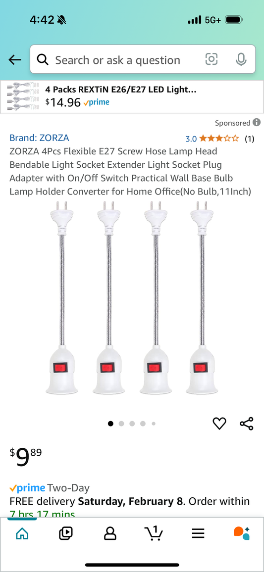 ZORZA 4Pcs Flexible E27 Screw Hose Lamp Head Bendable Light Socket Extender Light Socket Plug Adapter with On/Off Switch Practical Wall Base Bulb Lamp Holder Converter for Home Office(No Bulb,11Inch)