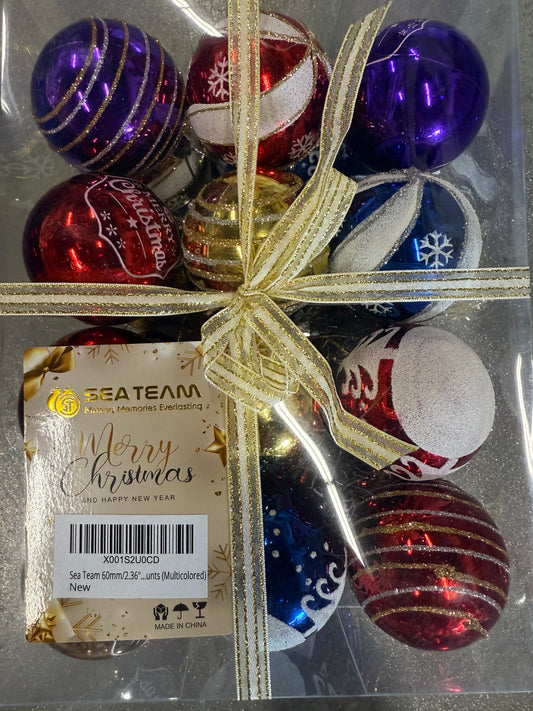 Sea Team 60mm/2.36" Delicate Painting & Glittering Shatterproof Christmas Ball Ornaments Decorative Hanging Christmas Ornaments Baubles Set for Xmas Tree - 24 Counts (mixed )