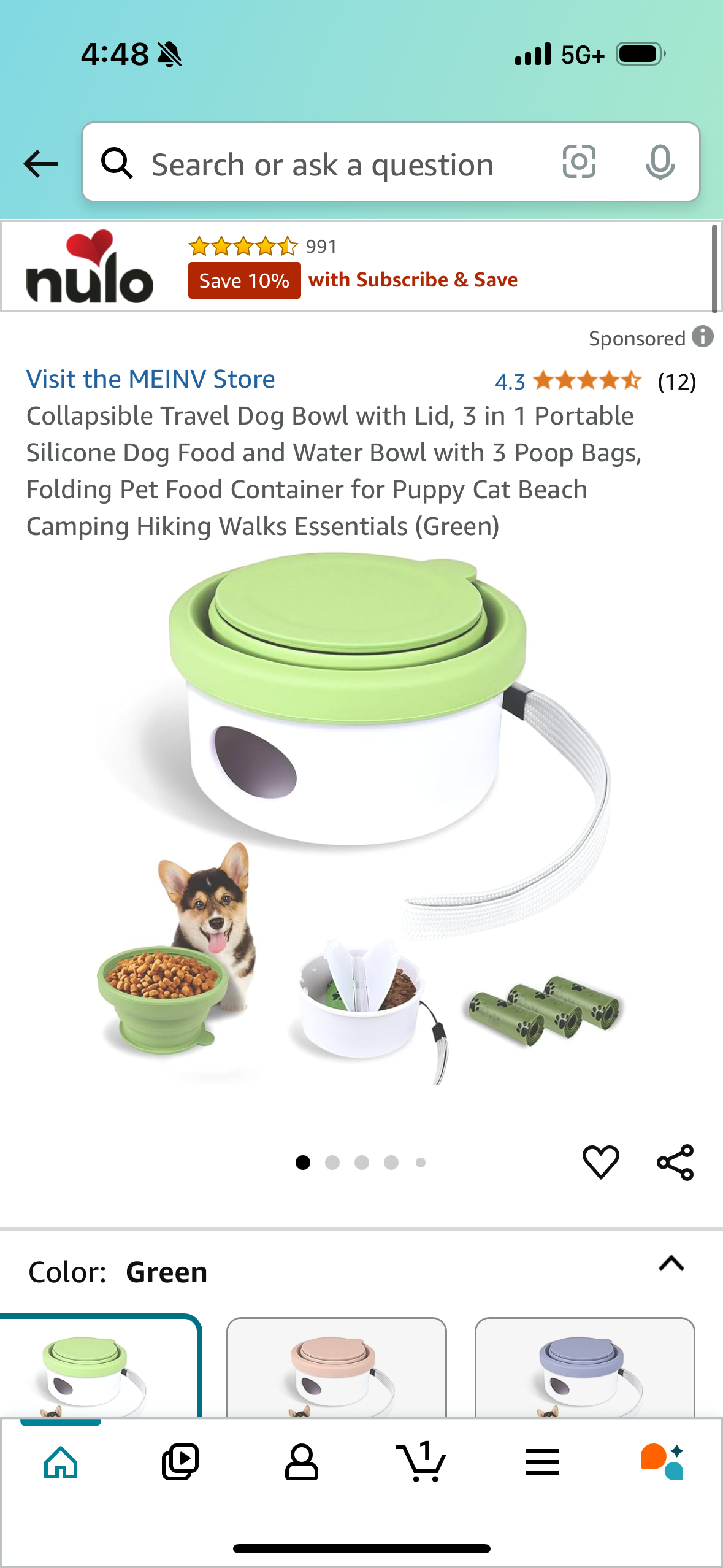 Collapsible Travel Dog Bowl with Lid *2 PACK, 3 in 1 Portable Silicone Dog Food and Water Bowl with 3 Poop Bags, Folding Pet Food Container for Puppy Cat Beach Camping Hiking Walks Essentials (Green+Purple)
