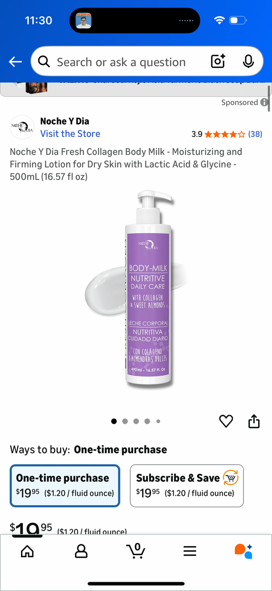 Noche Y Dia Fresh Collagen Body Milk - Moisturizing and Firming Lotion for Dry Skin with Lactic Acid & Glycine - 500mL (16.57 fl oz)