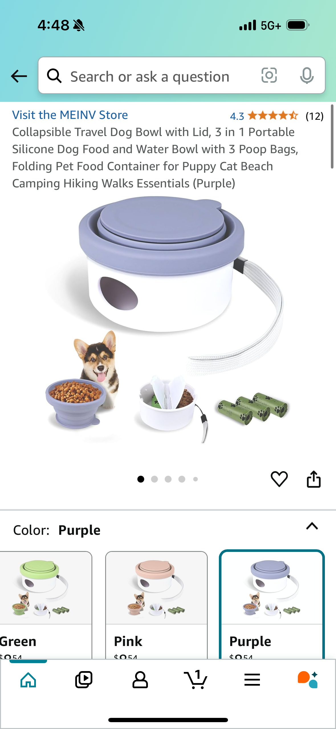 Collapsible Travel Dog Bowl with Lid *2 PACK, 3 in 1 Portable Silicone Dog Food and Water Bowl with 3 Poop Bags, Folding Pet Food Container for Puppy Cat Beach Camping Hiking Walks Essentials (Green+Purple)