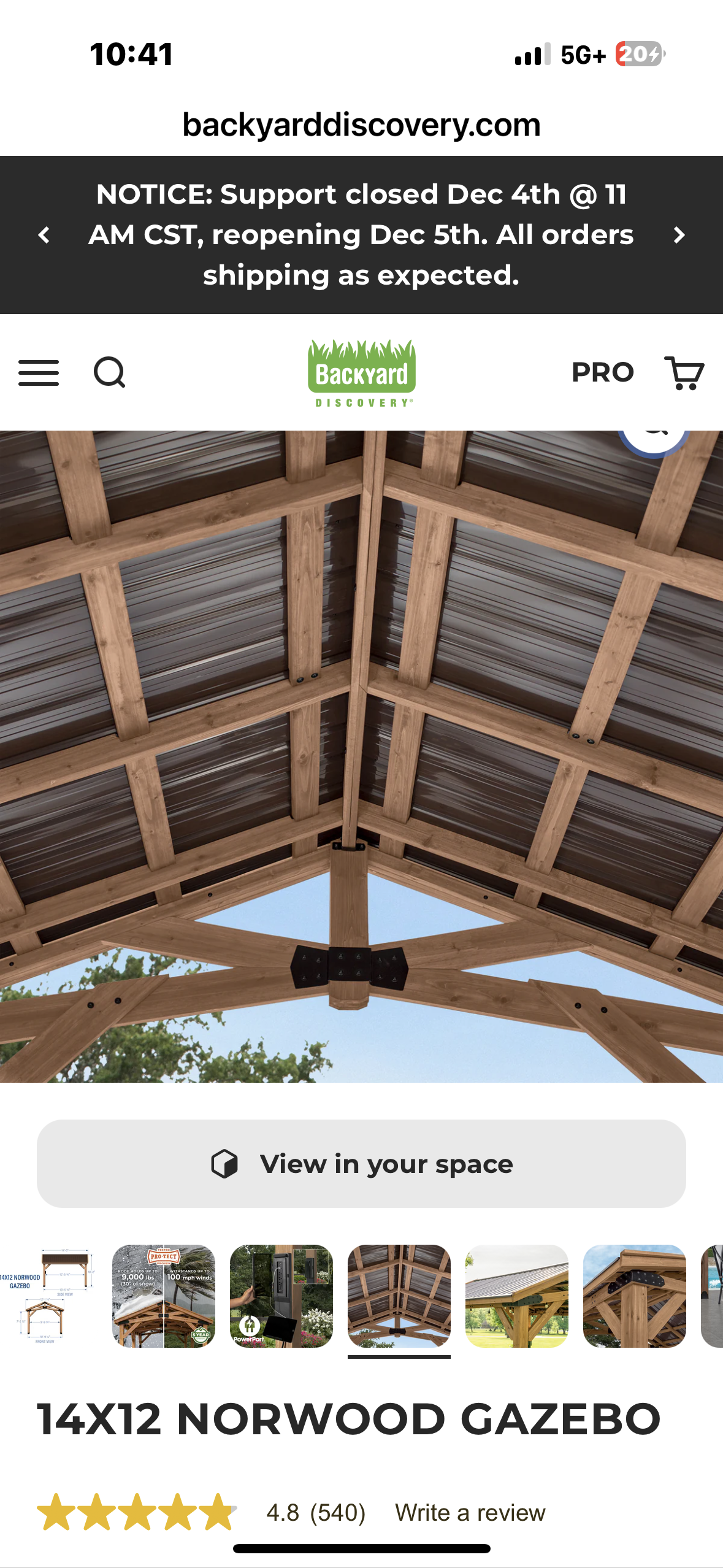 Backyard Discovery Norwood 14' x 12’ Cedar Wood Outdoor Gazebo Pavilion with Snow Support, Wind Resistance, Shade for Garden, Patio, Deck, Entertaining (G945)