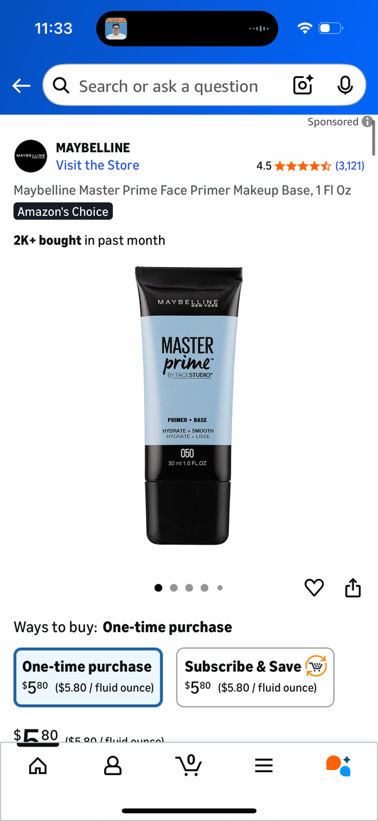 Maybelline Master Prime Face Primer Makeup Base, 1 Fl Oz