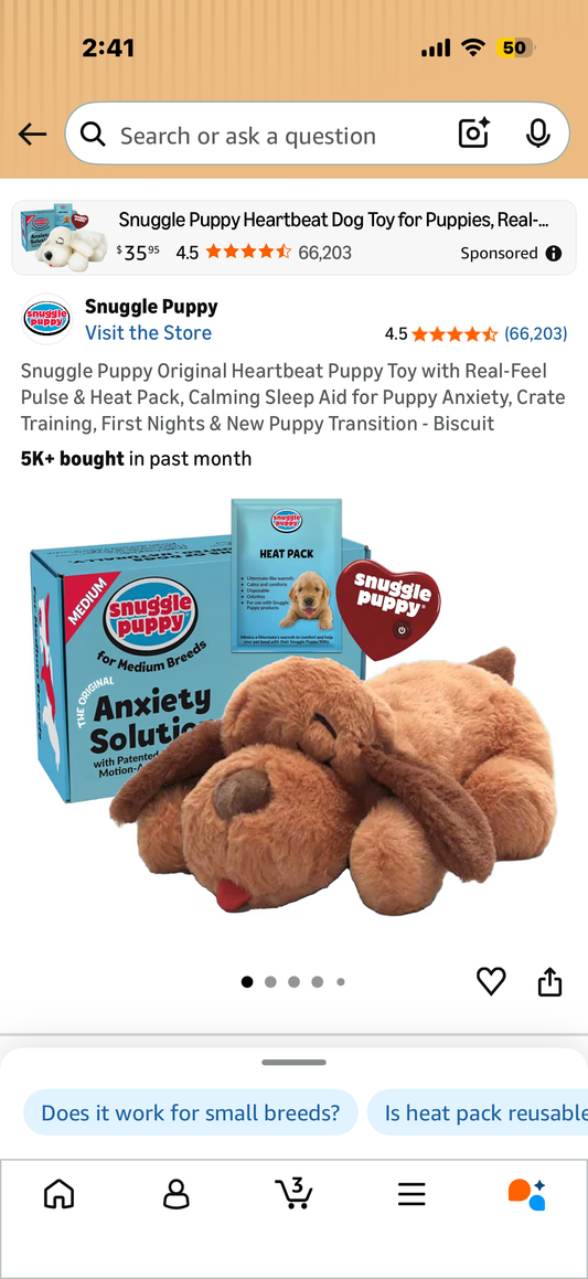 Snuggle Puppy Original Heartbeat Puppy Toy with Real-Feel Pulse & Heat Pack, Calming Sleep Aid for Puppy Anxiety, Crate Training, First Nights & New Puppy Transition - Biscuit